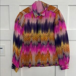 100% Silk Anthropologie Vibrant Multicolor Button-Up Shirt